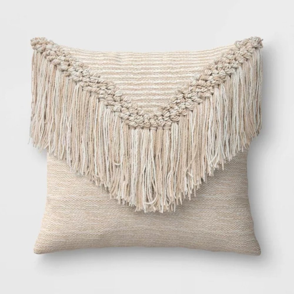 Macrame Outdoor Throw Pillow Natural, Set of 2
